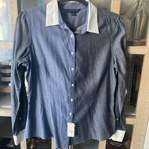 Brooks Brothers blue, gray and White Button-Up Blouse